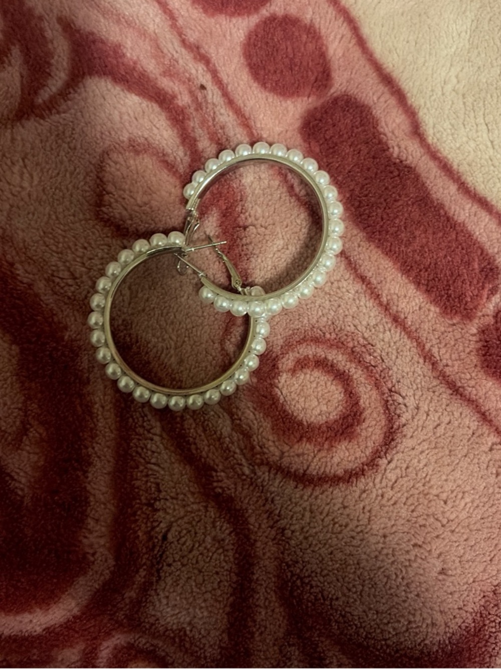 Pearl-Embellished Hoop Earrings - White